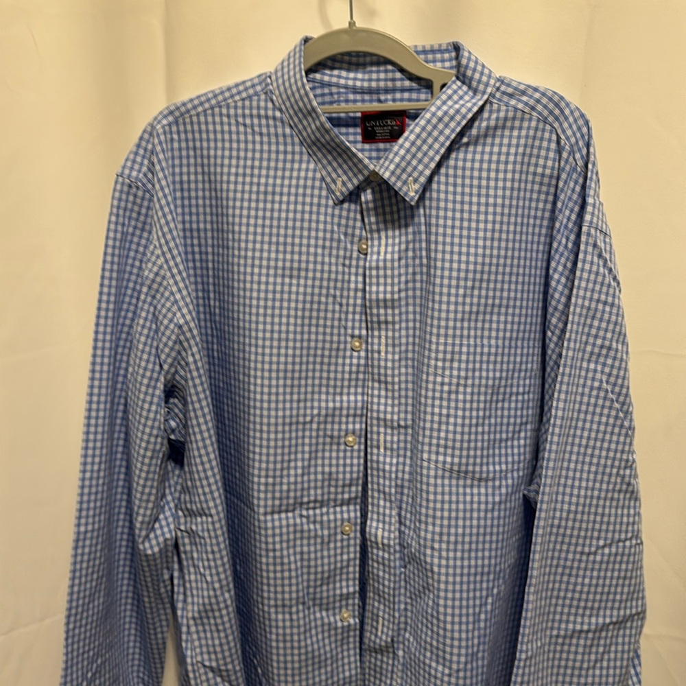 Untuckit gingham check shirt.  Button down collar